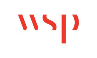 WSP logo. wsp in a red abstract serif font.