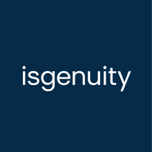 the word "isgenuity" centered in white text on a navy blue square background