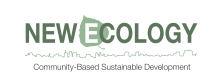 New Ecology, Inc. logo- says New Ecology: Community-Based Sustainable Development and includes an image of a green lead and green skyline outline