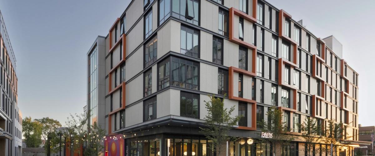 Street view of 280 Western Ave at sunset