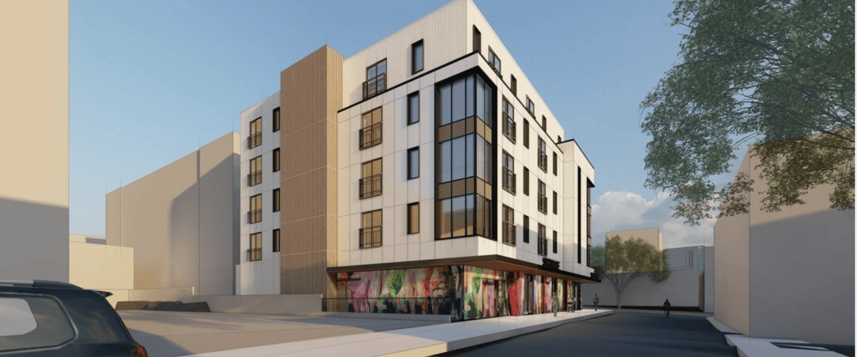 Architectural rendering of the proposed 4200 Washington Street multifamily residential building