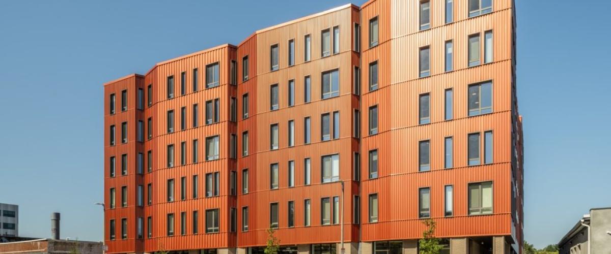 Rendering of six story residential tower