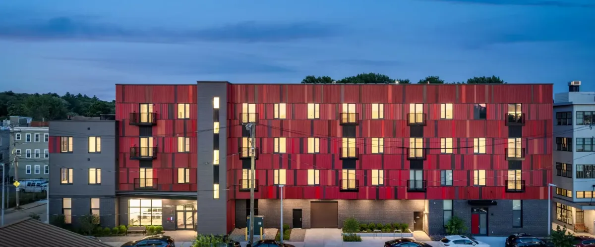 Aerial view of Brookley Flats at night.