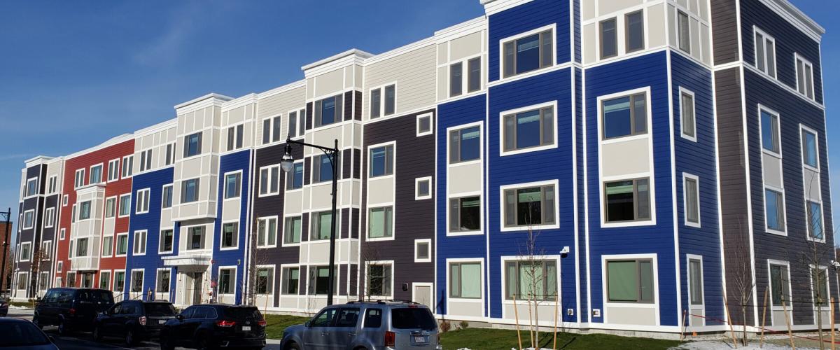 Street view of one block of the Curtis Apartment.
