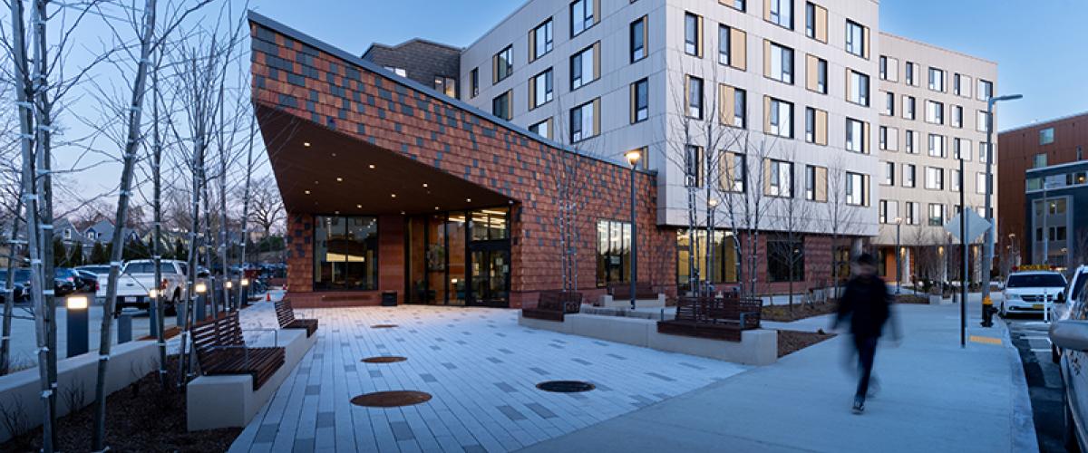 Street view of J.J. Carroll House in winter