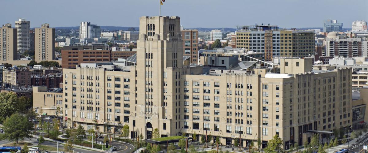 Aerial view of Landmark Center.