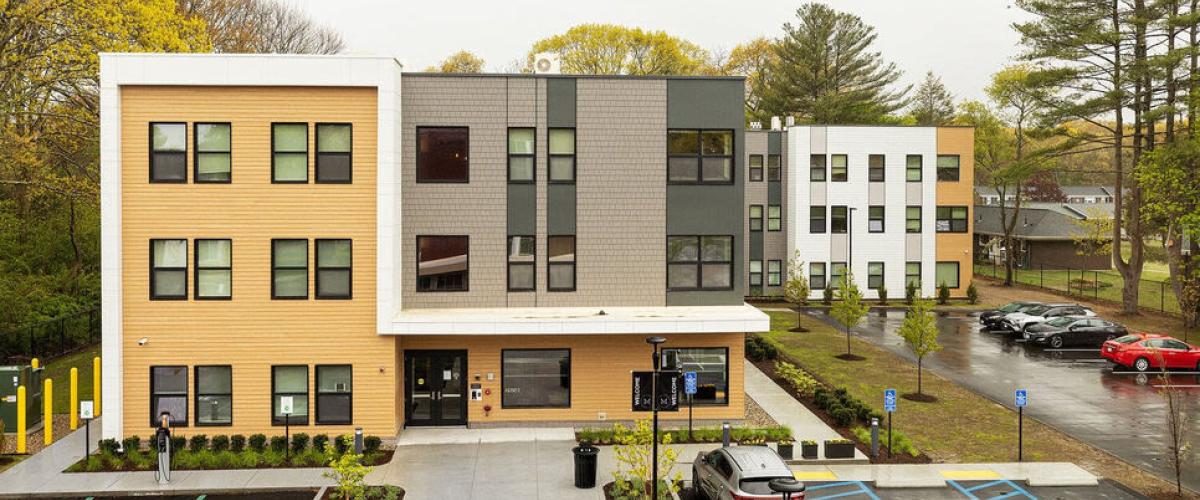 Aerial view of McElwain School Apartments