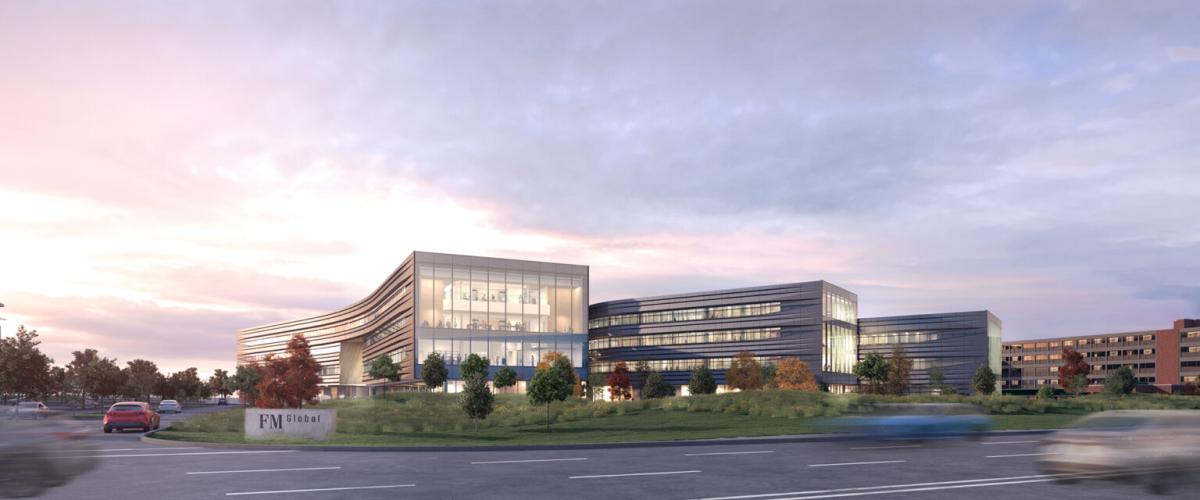 Rendering of a parking lot view of the Norwood R&D Center.