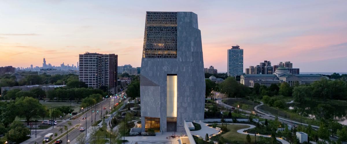 Drone image of the Presidential Center in Chicago