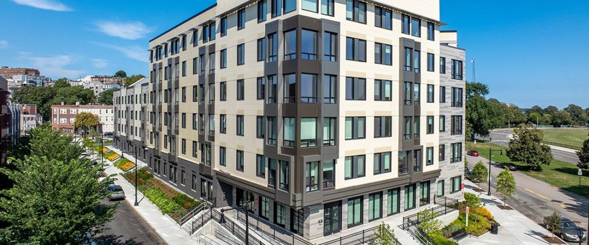 Finished building at the Old Colony re-development site in South Boston.