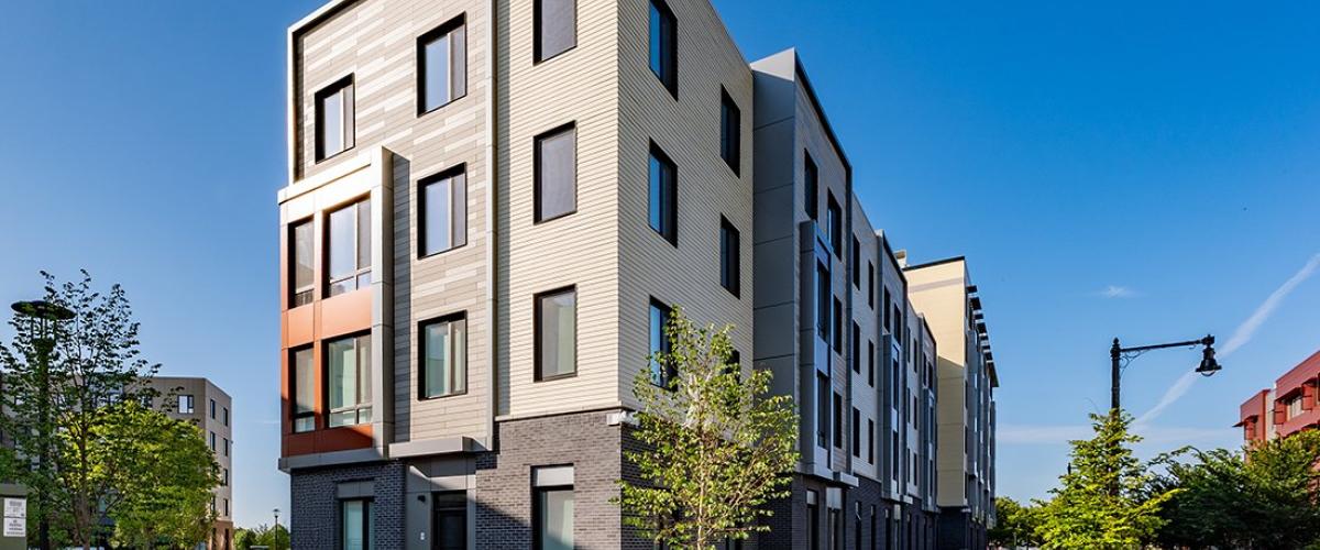 Finished building at the Old Colony re-development site in South Boston.