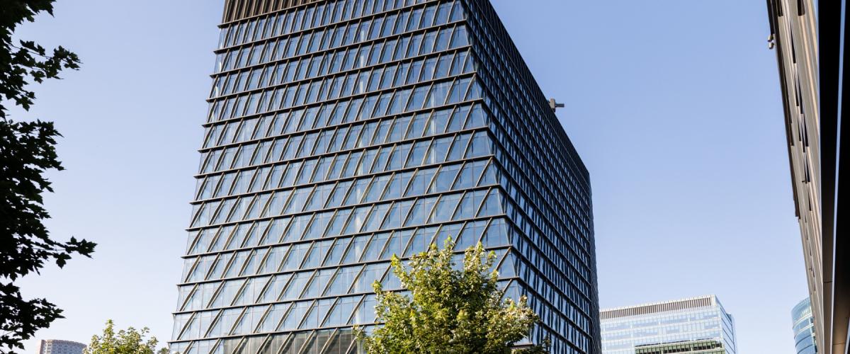 Street view looking up at One Boston Wharf Road.