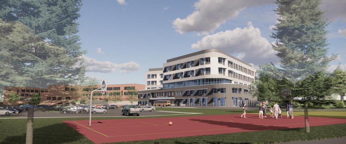 Exterior Rendering of Pickering Middle School