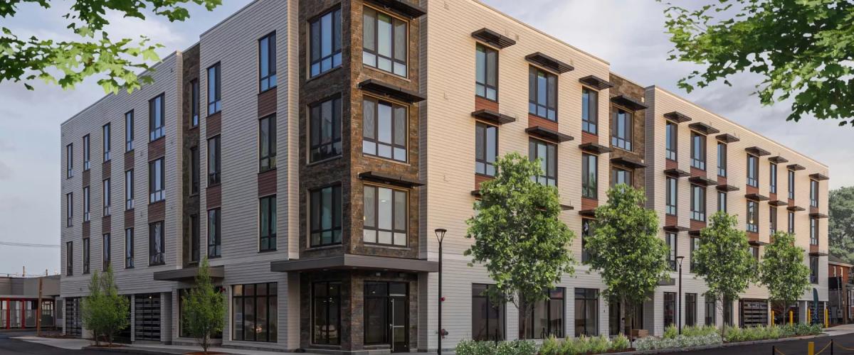 Facade of the Residences at the Charles apartments.