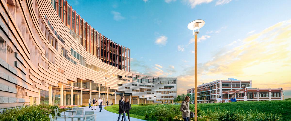 Rendering of the Roux Institute & landscape