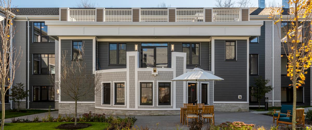 Front-facing view of Simon C. Fireman expansion courtyard.