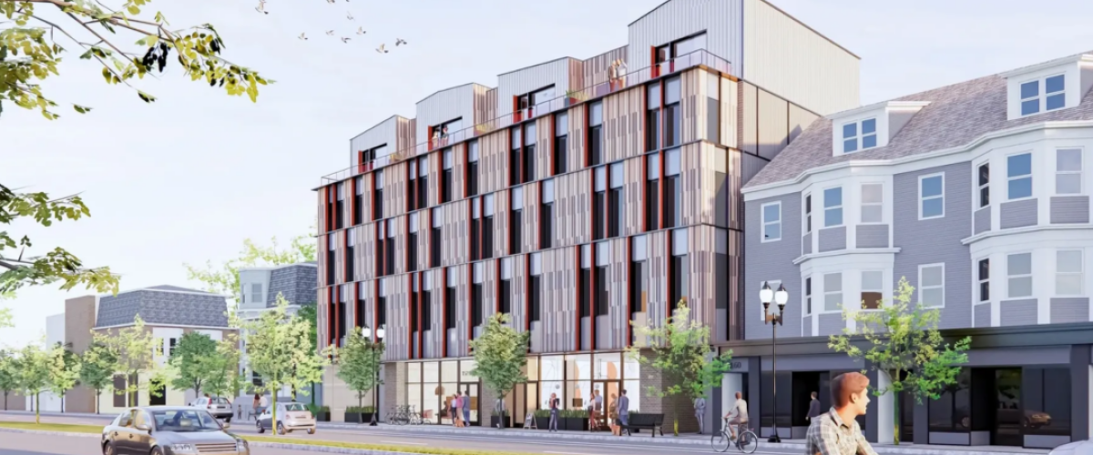 Rendering of the Guild along Broadway Avenue in Somerville.