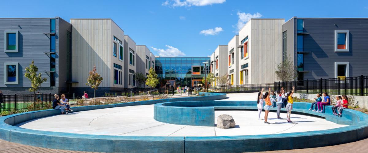 Courtyard view of the John Lewis Elementary School.
