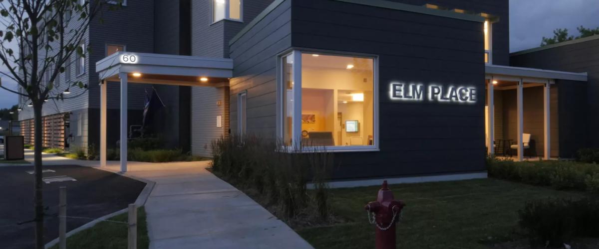 Elm place entry way at night