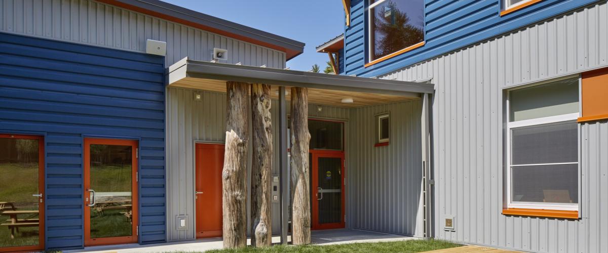 Friends School of Portland doorway with local lumber