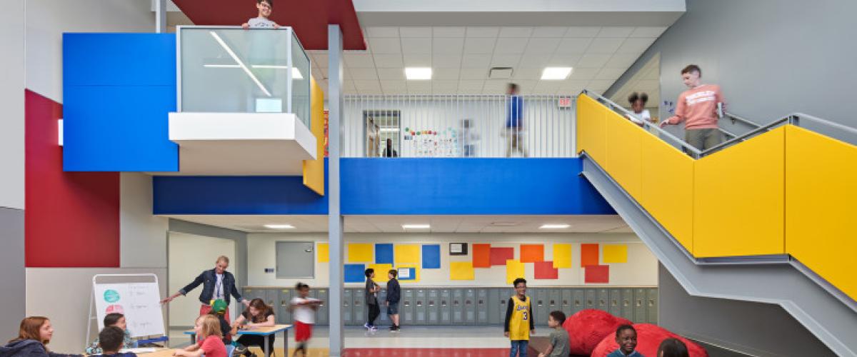 Colorful interior of Buckley Elementary School