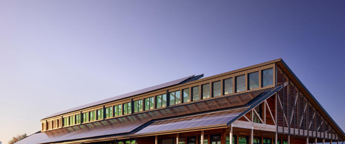Semans Griswold Environmental Hall at dusk