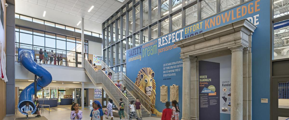 Inside atrium of North Randolph Elementary School