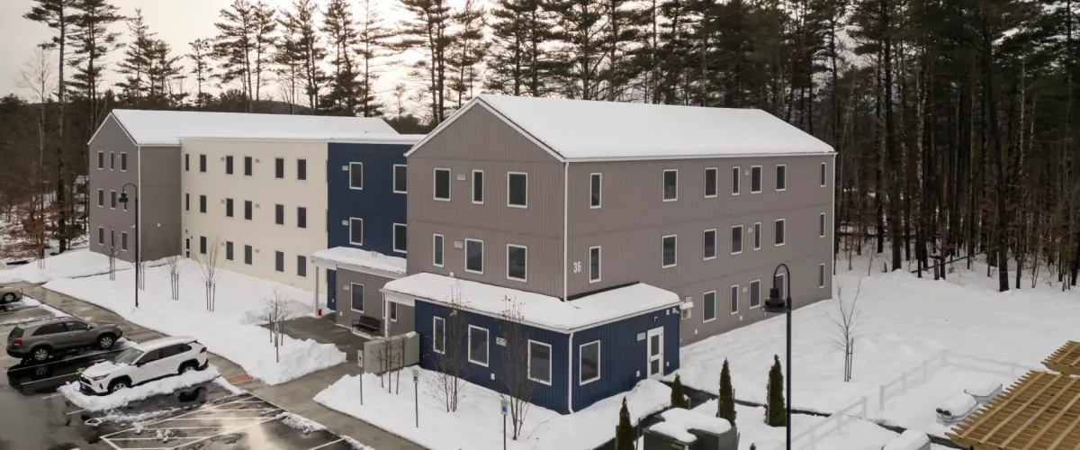 Aerial view of River Turn Woods housing project