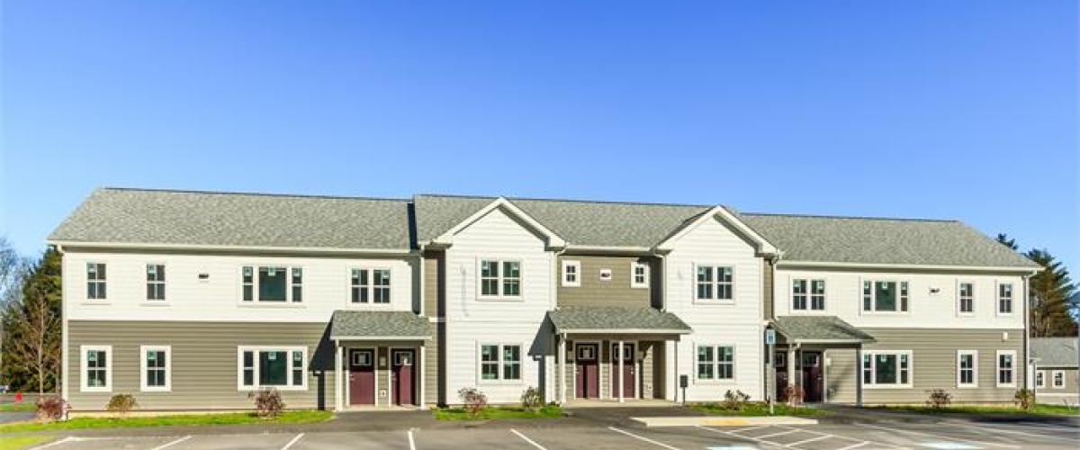 Street view of one of the buildings in Woodland Village