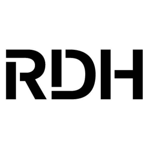 Black capital letters R D and H on a white background