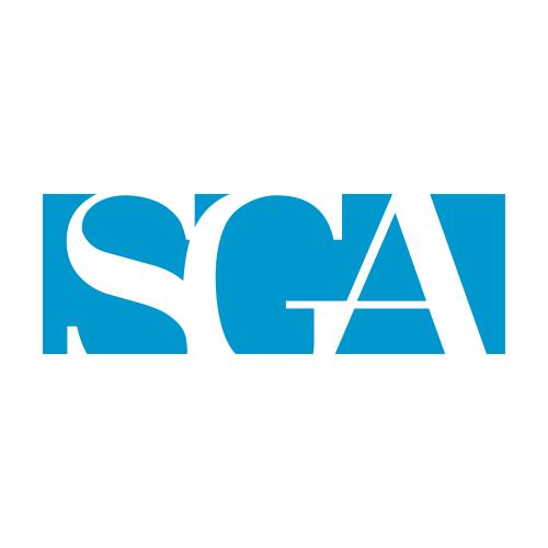 SGA logo featuring the letters cut into a blue rectangle
