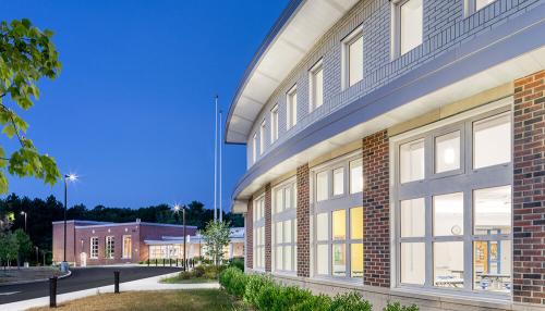 Exterior view of brick building