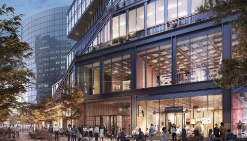 Podium and retail level of new building