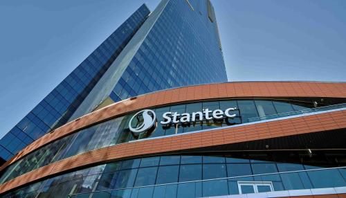 Gleaming building with "Stantec sign"