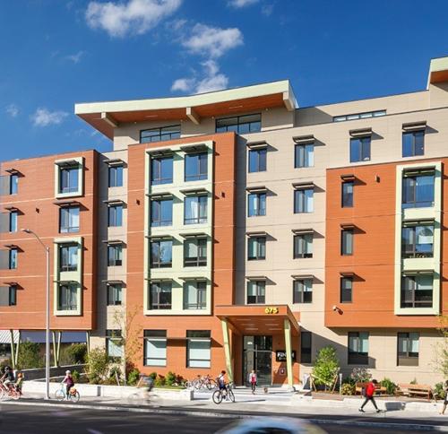 Exterior view of the 5 story residential building, Finch Cambridge