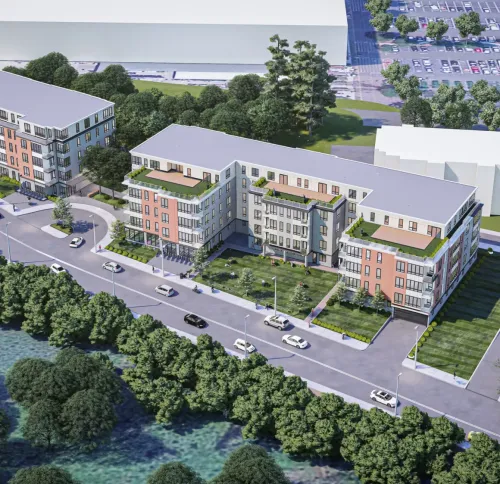 Aerial rendering of 100 Charles Park Road