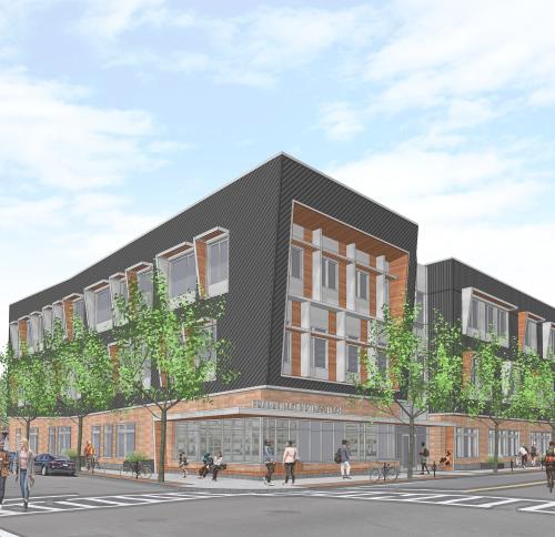 Rendering of the new building from the corner of Harrison Ave. and Melnea Cass Blvd.
