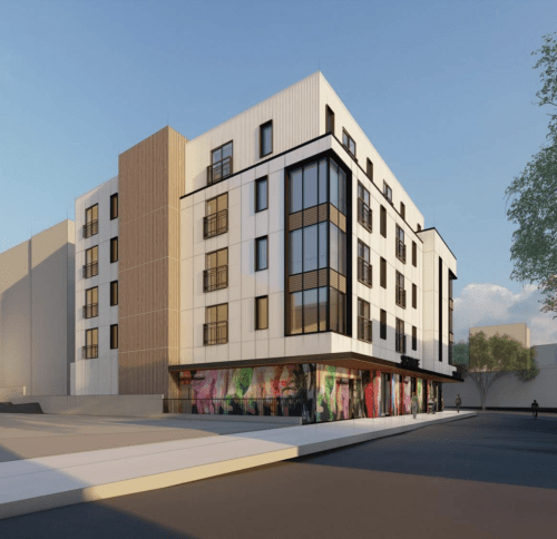 Architectural rendering of the proposed 4200 Washington Street multifamily residential building