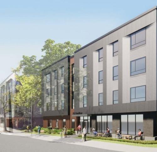 Render of the corner of 75 Dudley Street.