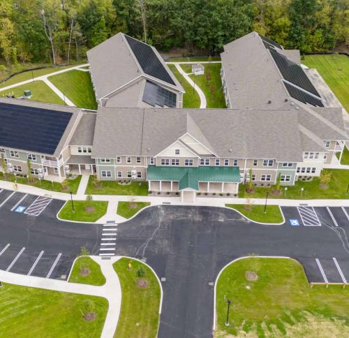 Aerial view of the whole building complex.