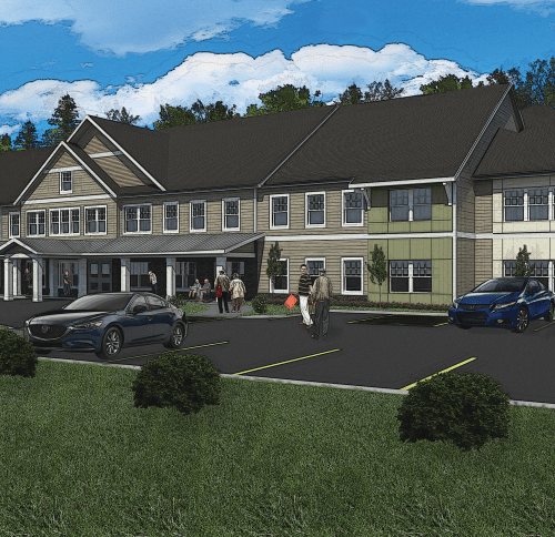 Two story multifamily building with solar panels