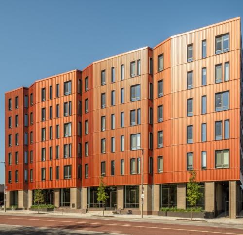 Rendering of six story residential tower