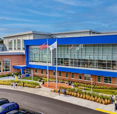 View of entryway to Coakley Middle School.