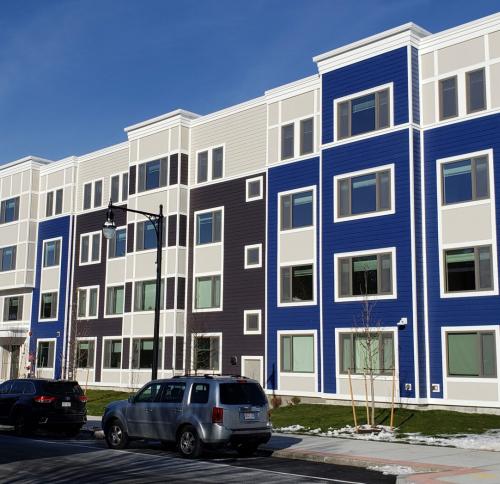 Street view of one block of the Curtis Apartment.