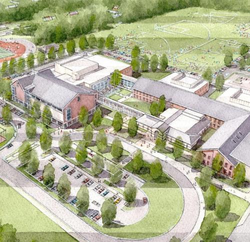 Rendering blueprint of Agawam High School