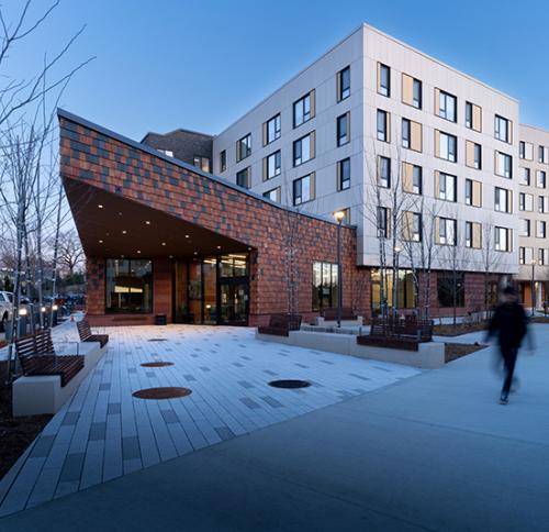 Street view of J.J. Carroll House in winter