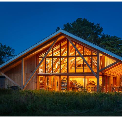 Land's Sake Farm stand at night
