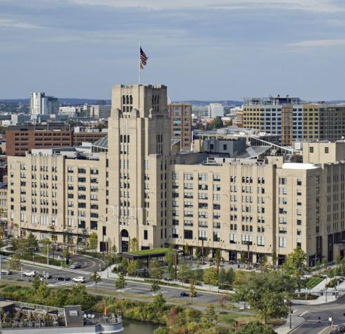 Aerial view of Landmark Center.