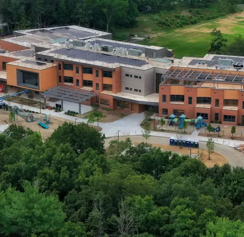 Aerial view of completed Lynch School