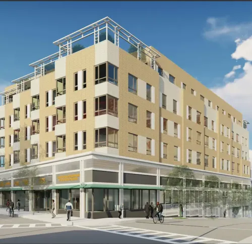 Rendering of On the Square front facade